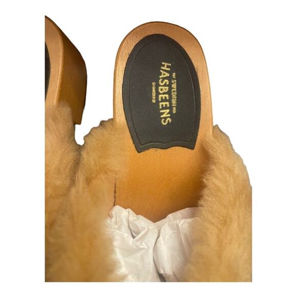NWB Swedish Hasbeens Fluff Clog Genuine Shearling Upper Block Heel Size 40/10 - Picture 8 of 10